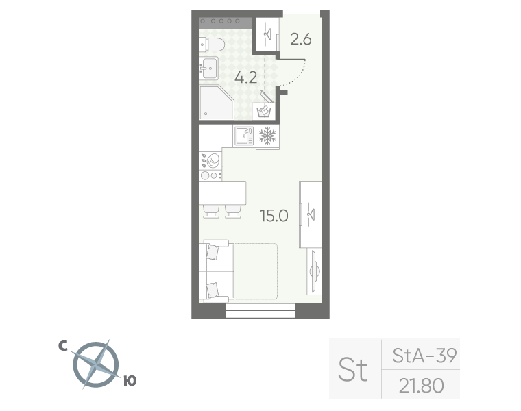 Студия 21 м2 в ЖК Пулково Lake корпус null этаж 3