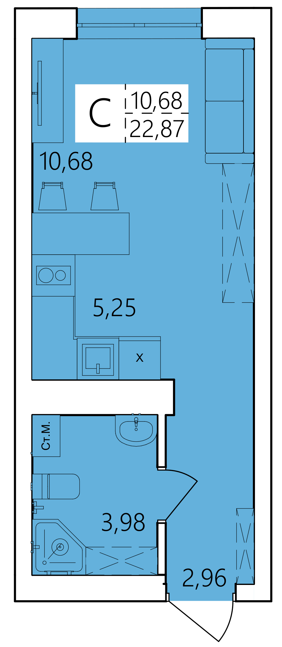 Студия 22 м2 в ЖК Волна корпус null этаж 2