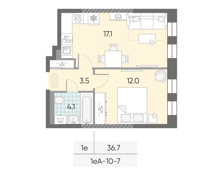 1-комнатная 36 м2 в ЖК ЗИЛАРТ корпус null этаж 7