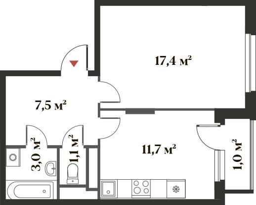 1-комнатная 40 м2 в ЖК Миниполис 8 кленов корпус null этаж 4