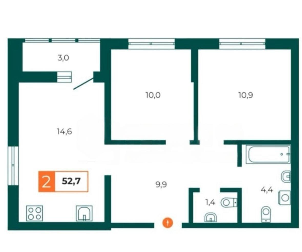 2-комнатная 52.2 м2 в ЖК undefined корпус null этаж 15