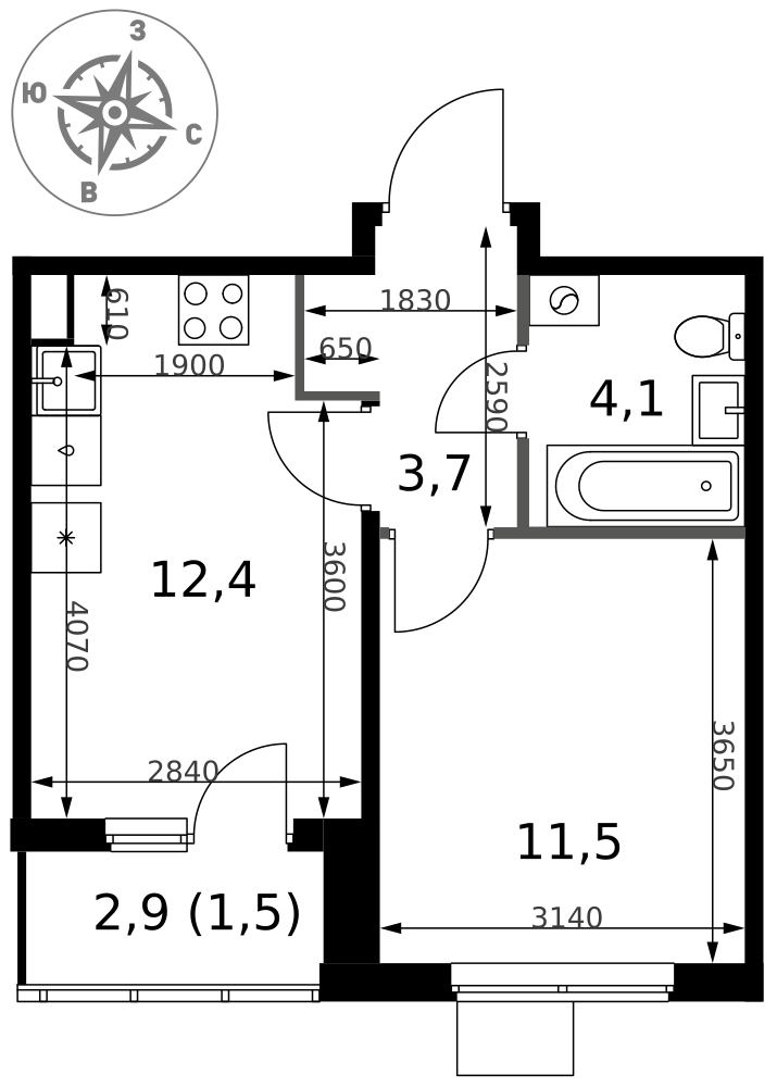 1-комнатная 33 м2 в ЖК 1-й Ясеневский корпус null этаж 5