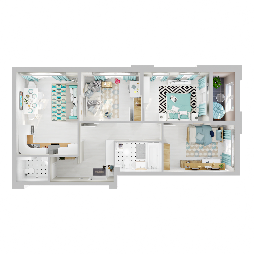 3-комнатная 65 м2 в ЖК Зеленая территория корпус null этаж 8