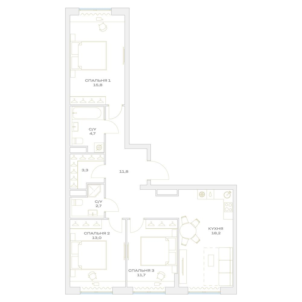 4-комнатная 81 м2 в ЖК Детали корпус null этаж 9