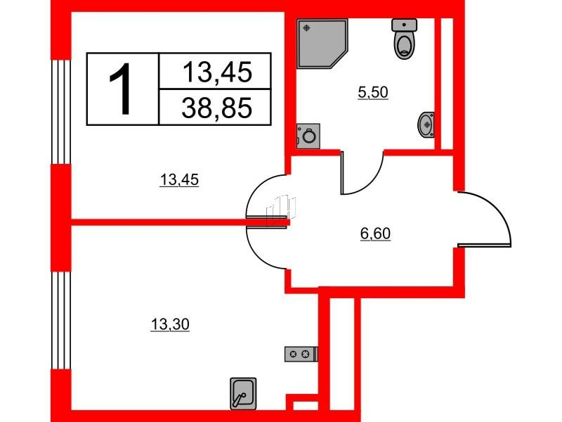 1-комнатная 38 м2 в ЖК Avenue Apart Пулково корпус null этаж 11