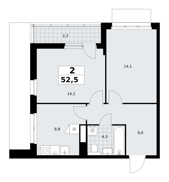 2-комнатная 52 м2 в ЖК Деснаречье корпус null этаж 5