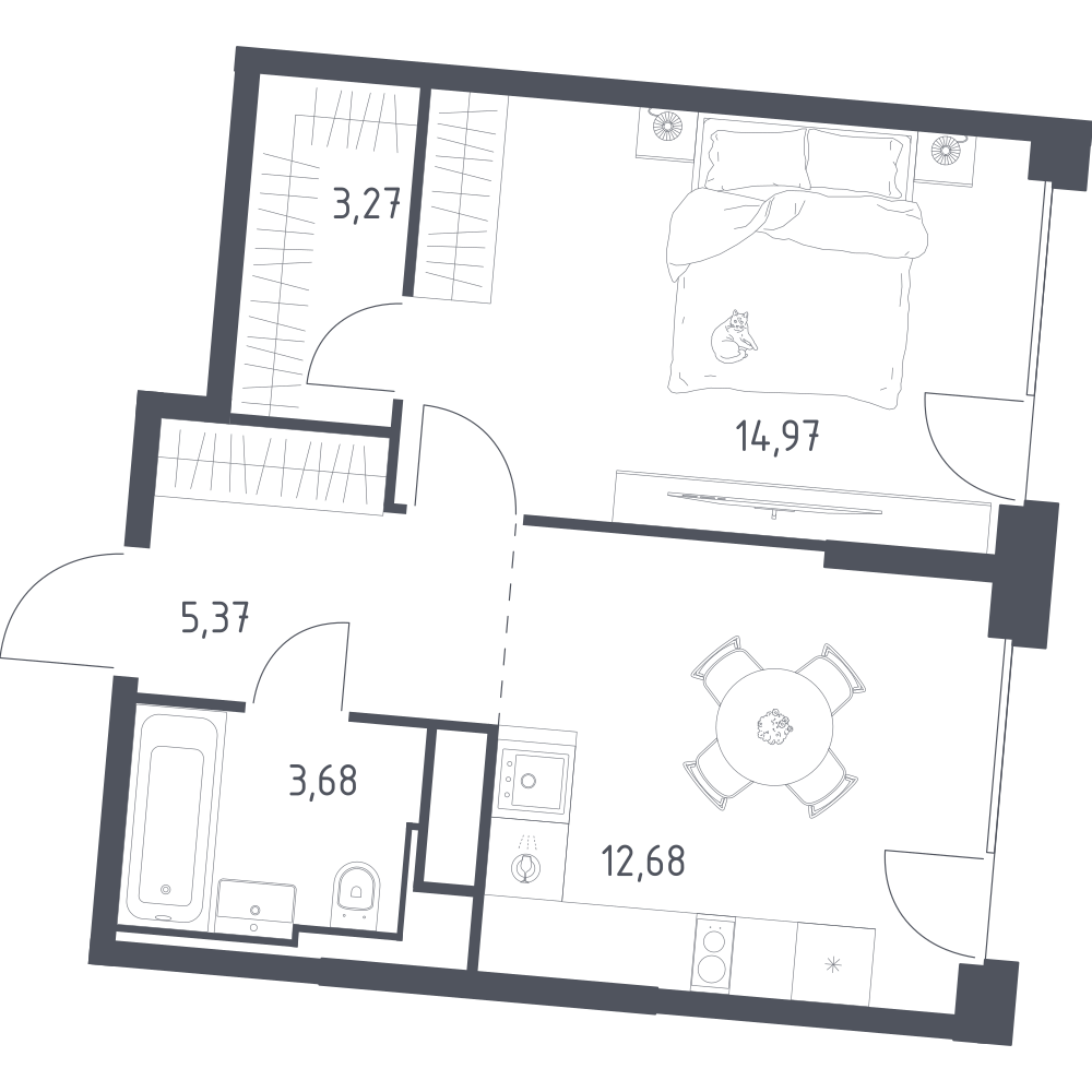 1-комнатная 39 м2 в ЖК Квартал на воде корпус null этаж 6
