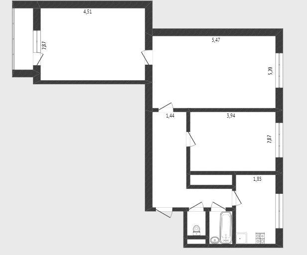 3-комнатная 59.7 м2 в ЖК undefined корпус null этаж 4