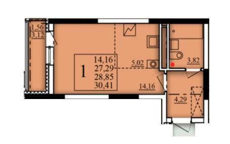 Студия 28 м2 в ЖК Паруса корпус null этаж 16