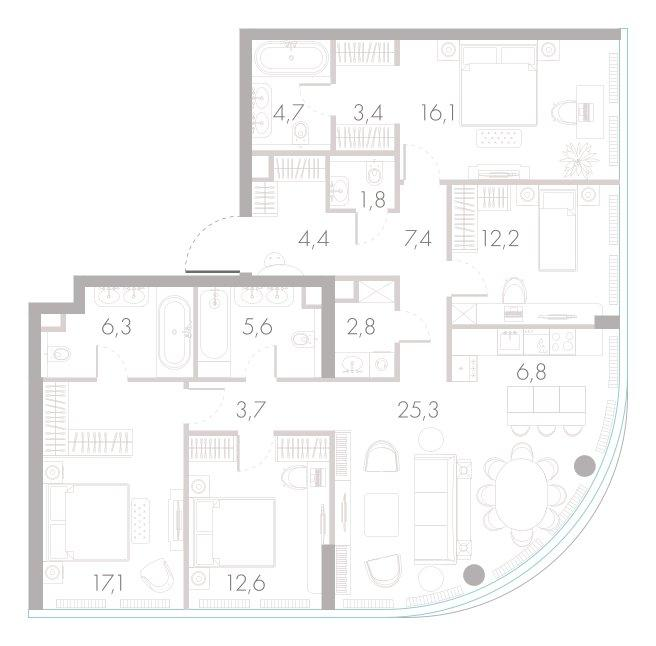 5-комнатная 128 м2 в ЖК River Park Towers Кутузовский корпус null этаж 44