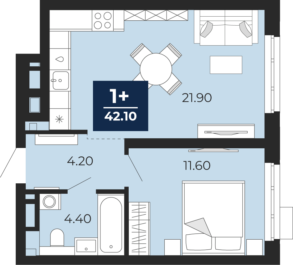 1-комнатная 42 м2 в ЖК Айвазовский корпус null этаж 3