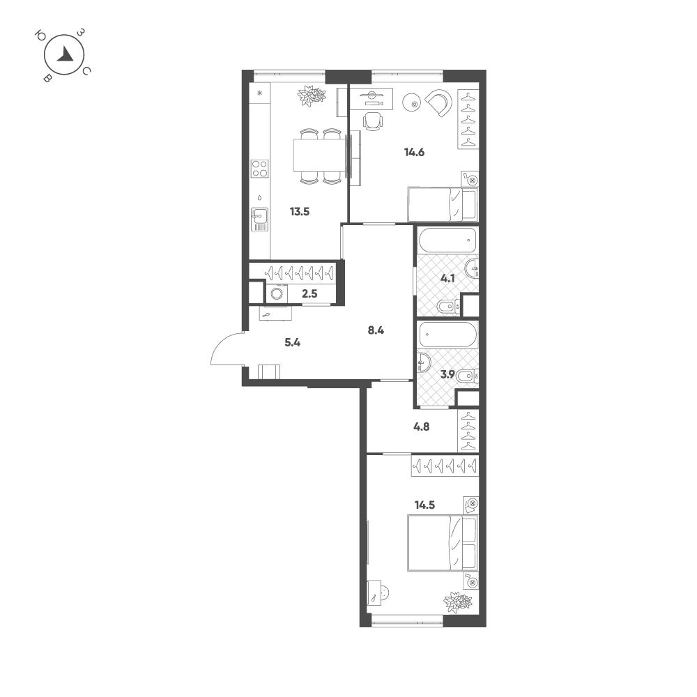 2-комнатная 71 м2 в ЖК Voxhall корпус null этаж 5
