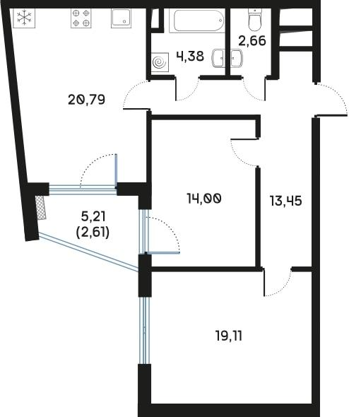 2-комнатная 77 м2 в ЖК Регенбоген корпус null этаж 4