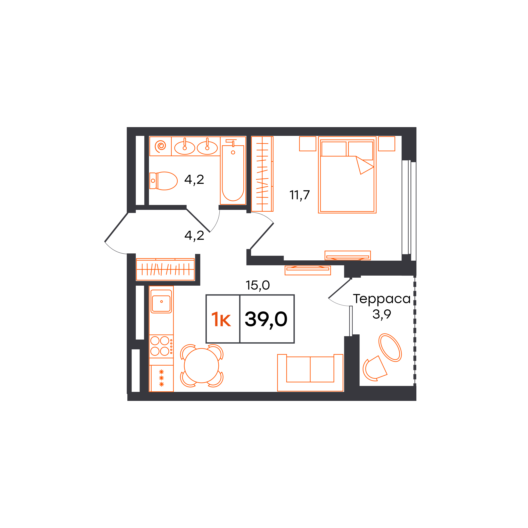1-комнатная 39 м2 в ЖК Александровский корпус null этаж 9