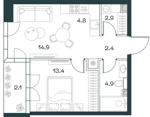 2-комнатная 45 м2 в ЖК Shift корпус null этаж 6