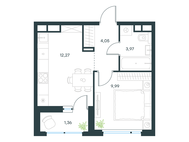 1-комнатная 31 м2 в ЖК Level Лесной корпус null этаж 2