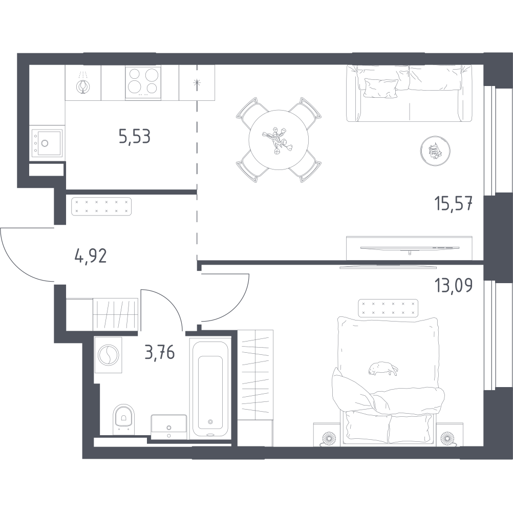 Студия 42 м2 в ЖК Заречье Парк корпус null этаж 6