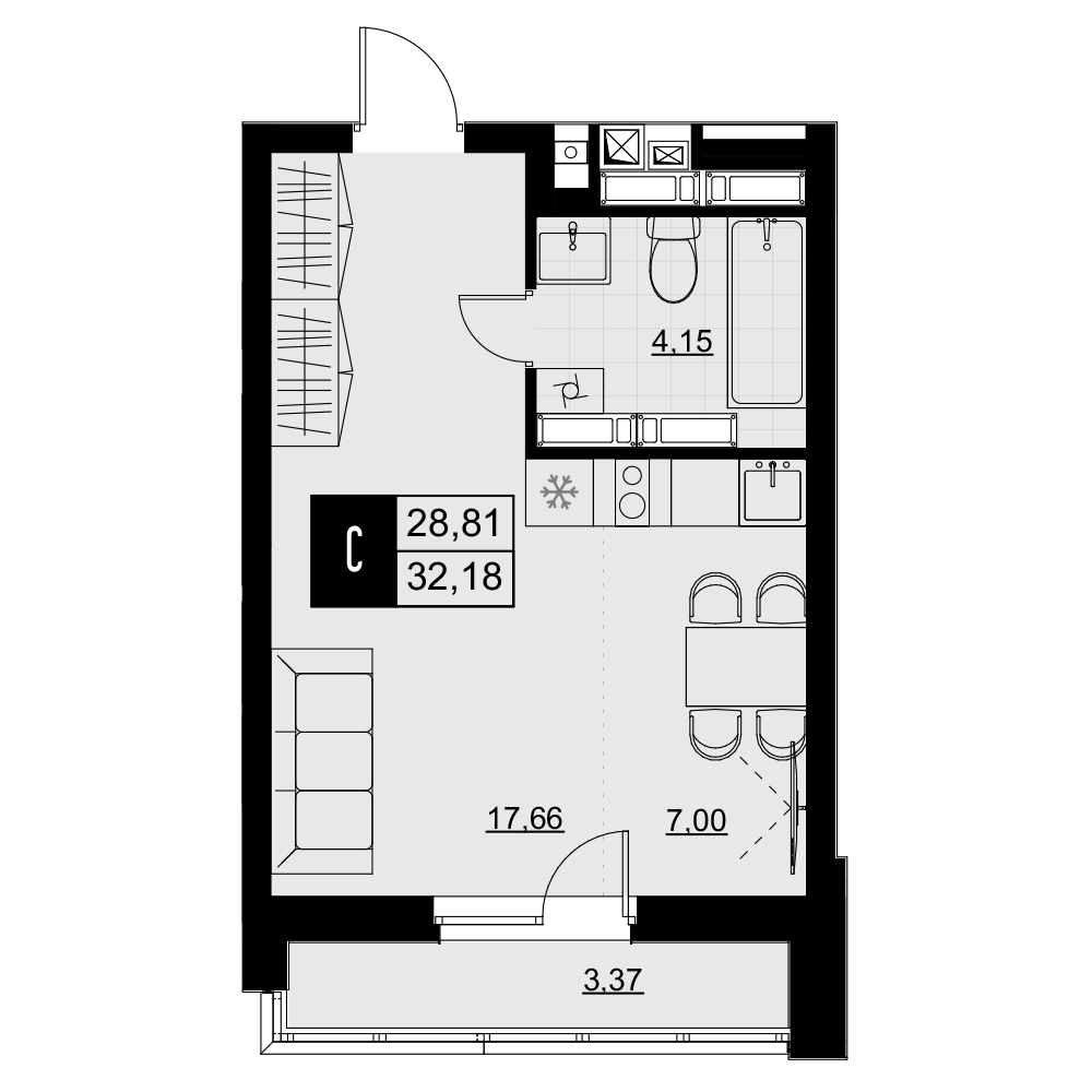 Студия 30 м2 в ЖК Макрорайон Амград корпус null этаж 16