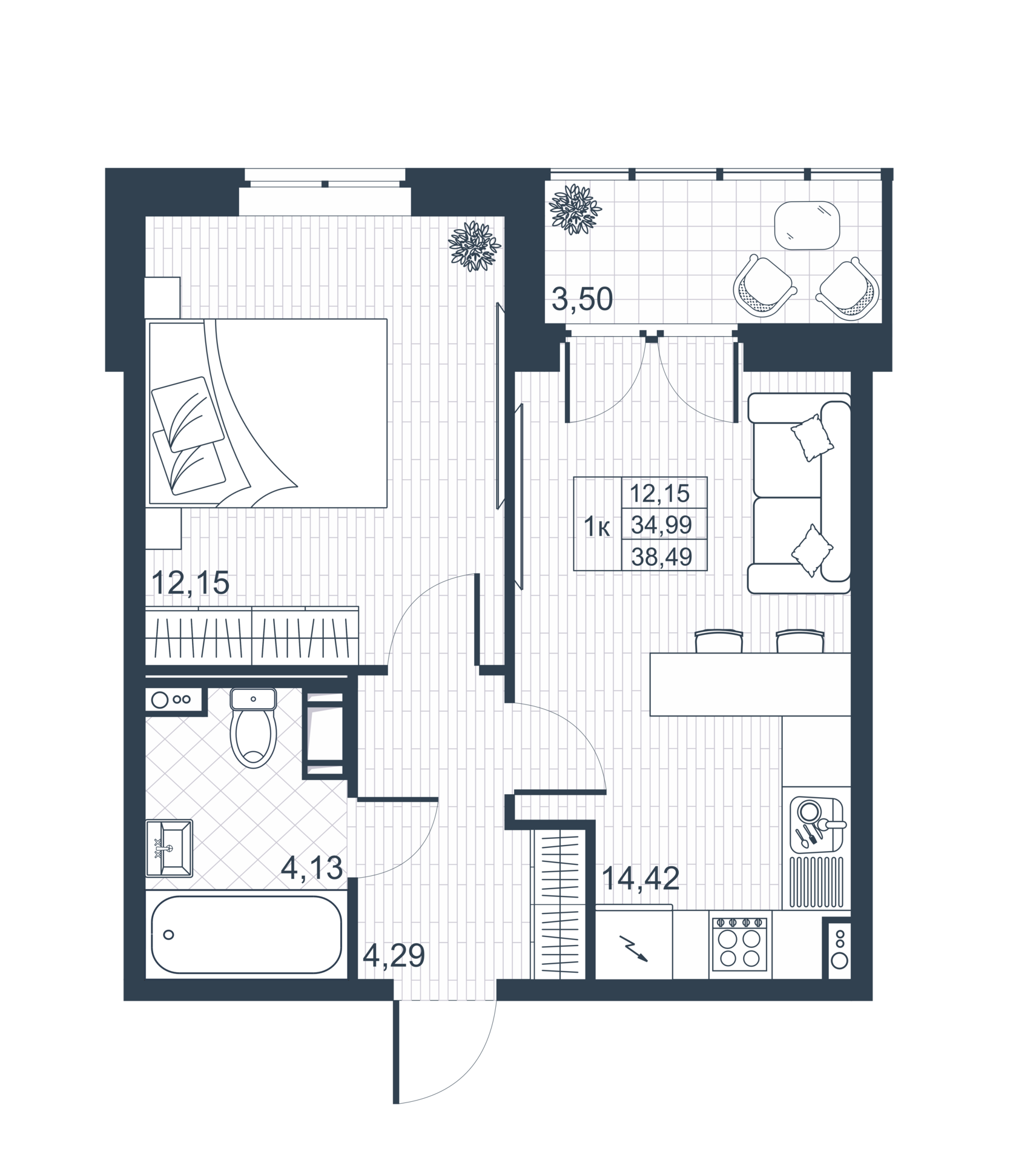 1-комнатная 34 м2 в ЖК Ново-Антропшино корпус null этаж 5
