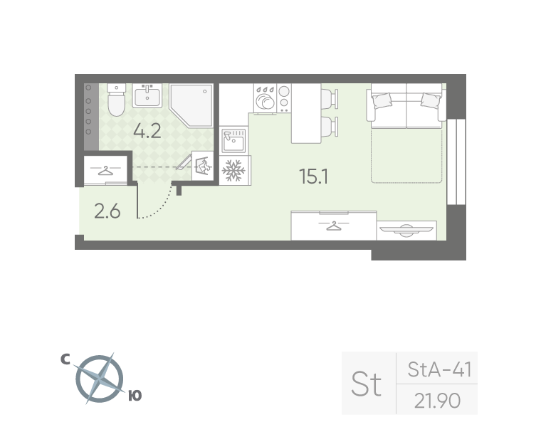 Студия 21 м2 в ЖК Пулково Lake корпус null этаж 2