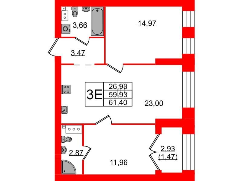 2-комнатная 62 м2 в ЖК Наука корпус null этаж 2