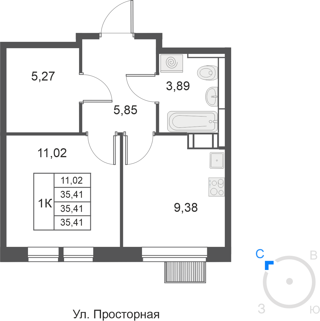 1-комнатная 35 м2 в ЖК Большое Путилково (УРАЛСИБ) корпус null этаж 7