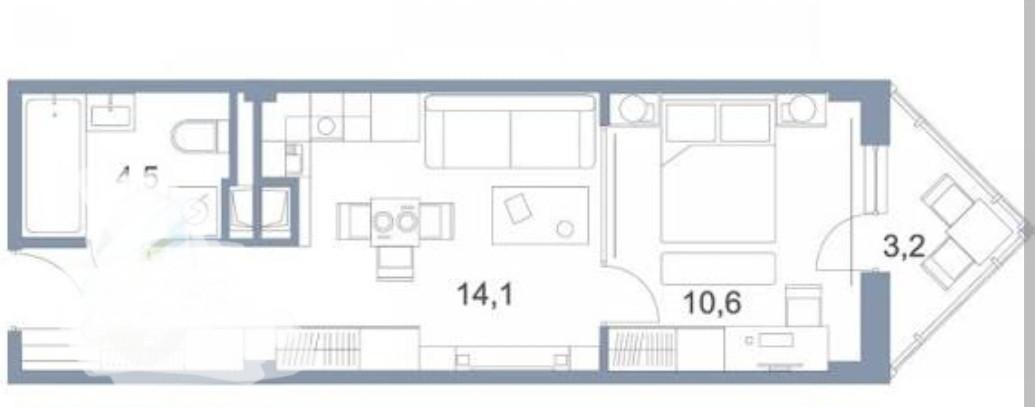 1-комнатная 44 м2 в ЖК undefined корпус null этаж 6