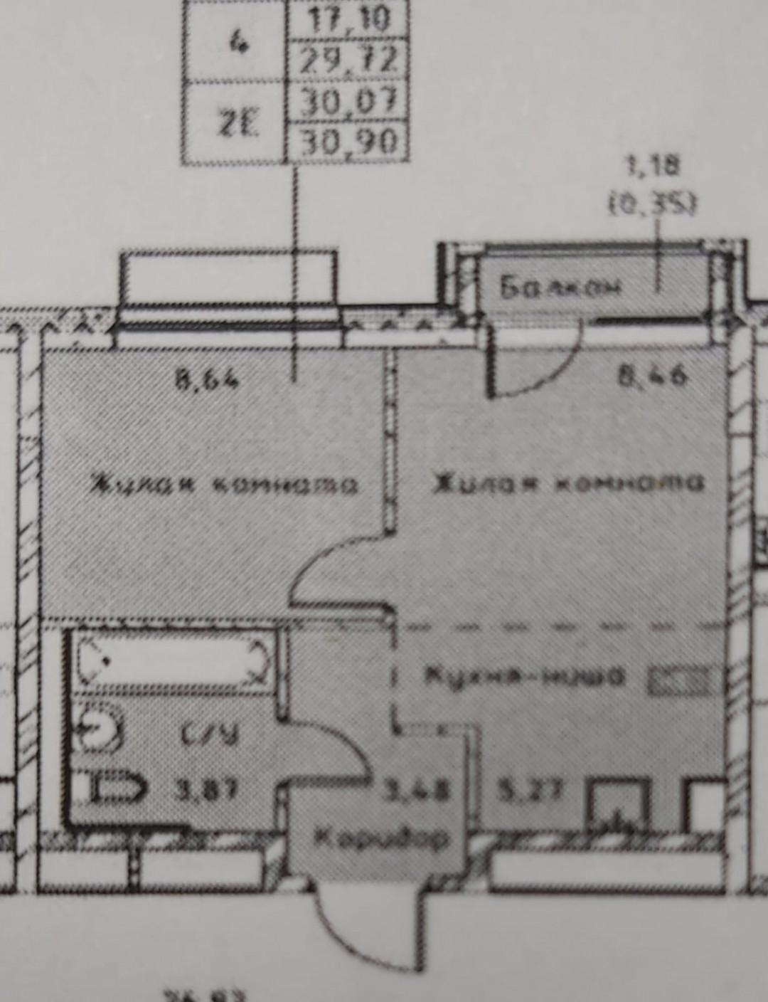 1-комнатная 30.1 м2 в ЖК undefined корпус null этаж 14