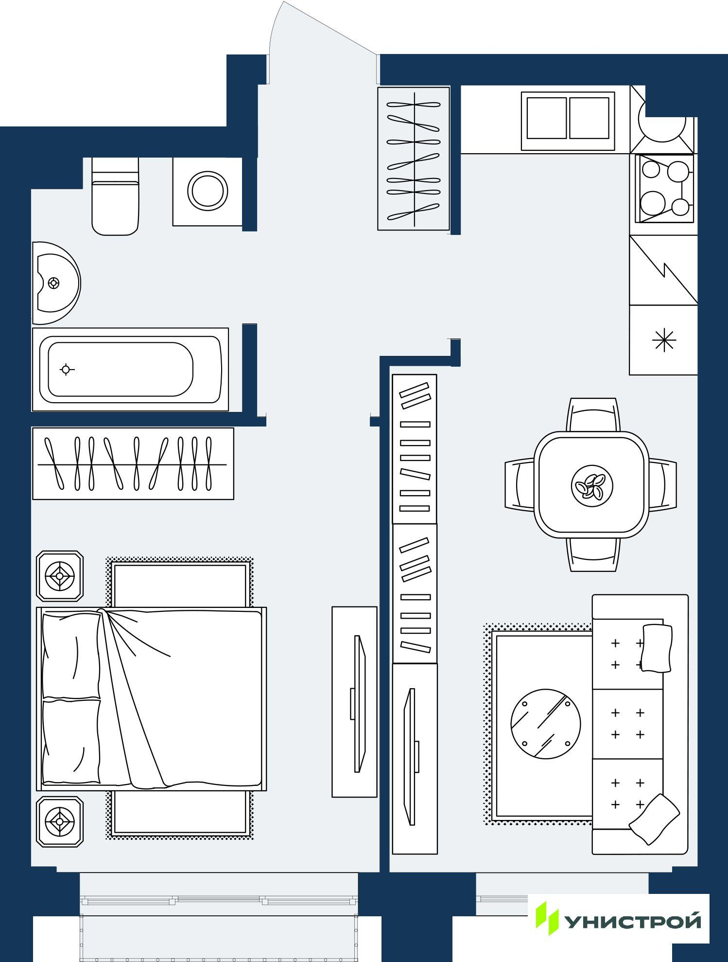 1-комнатная 36 м2 в ЖК ГРАНД БЕРЕГ корпус null этаж 8