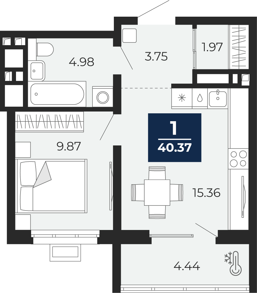1-комнатная 35 м2 в ЖК Беринг корпус null этаж 10