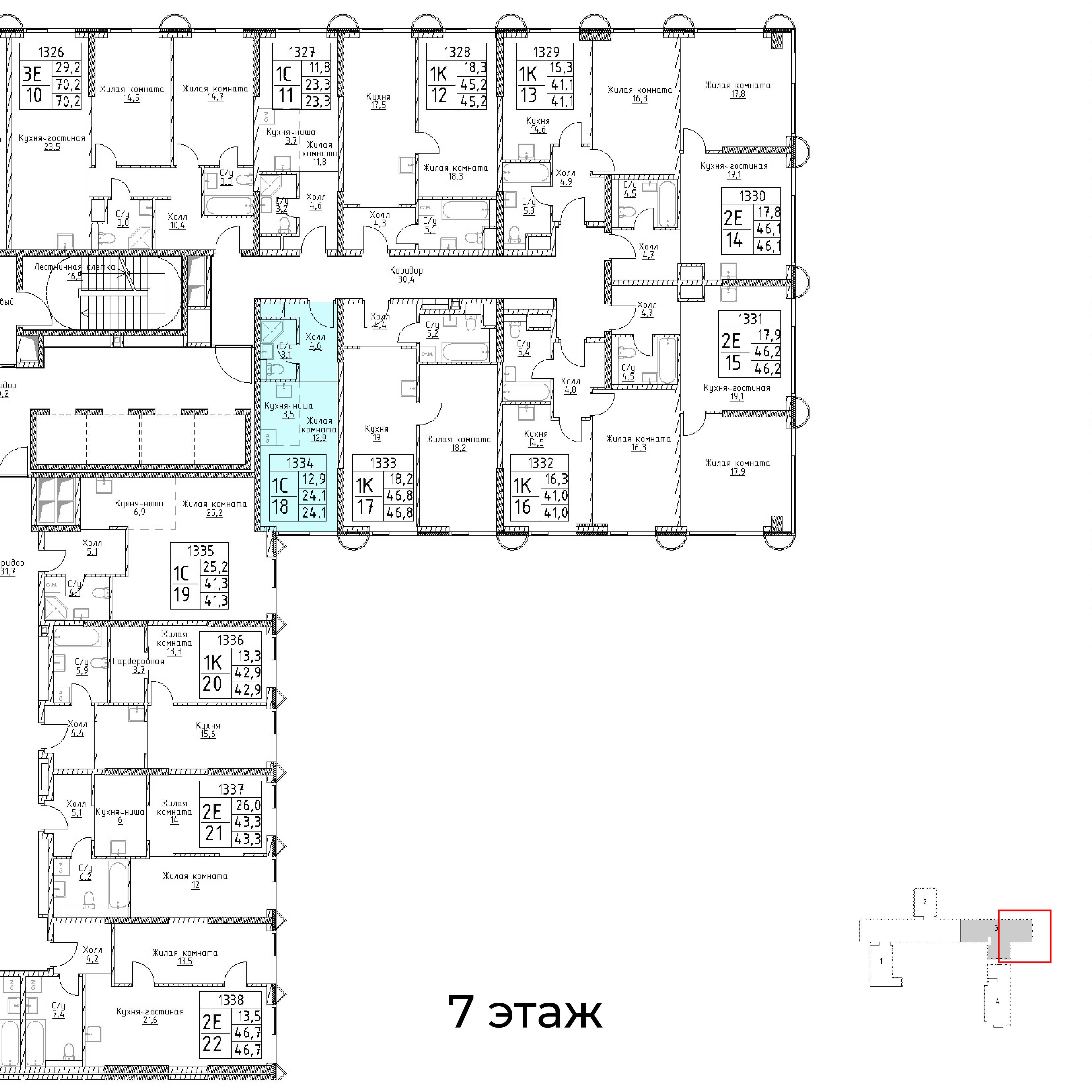 Студия 24 м2 в ЖК Наметкин Тауэр корпус null этаж 7