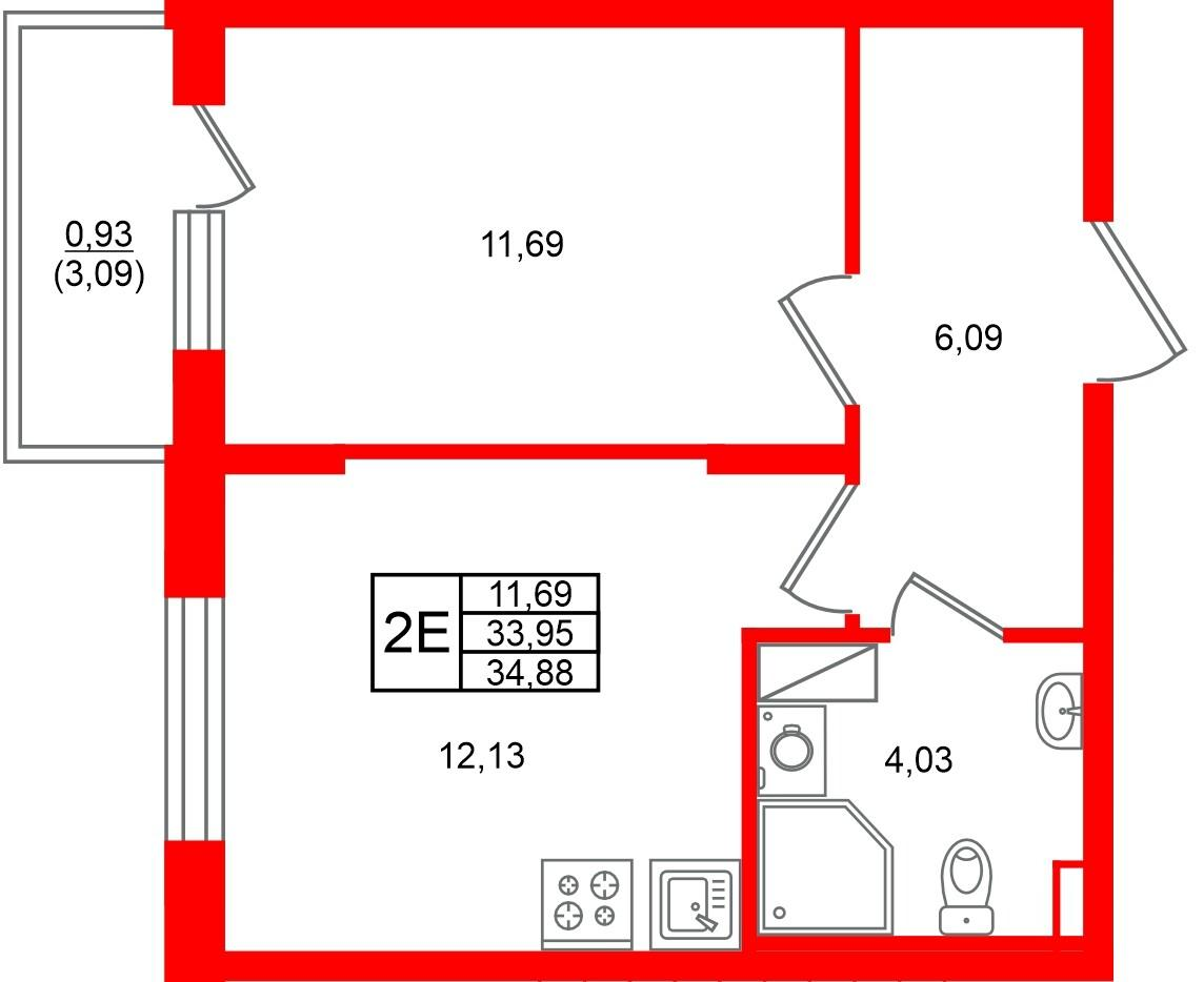 1-комнатная 34 м2 в ЖК Аннино Сити корпус null этаж 3
