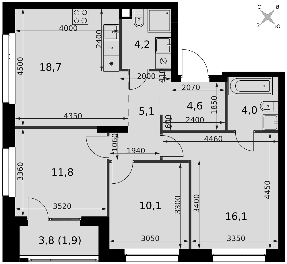4-комнатная 76 м2 в ЖК Симоновский Вал корпус null этаж 8