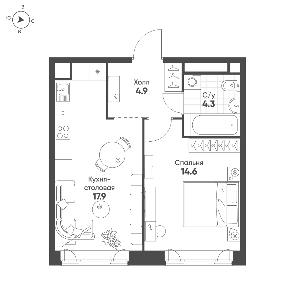 1-комнатная 41 м2 в ЖК Mariinn Park корпус null этаж 11
