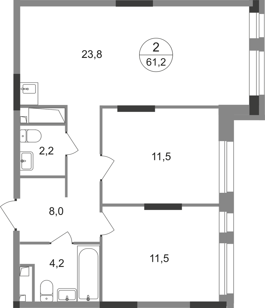 2-комнатная 61 м2 в ЖК Первый Московский корпус null этаж 14