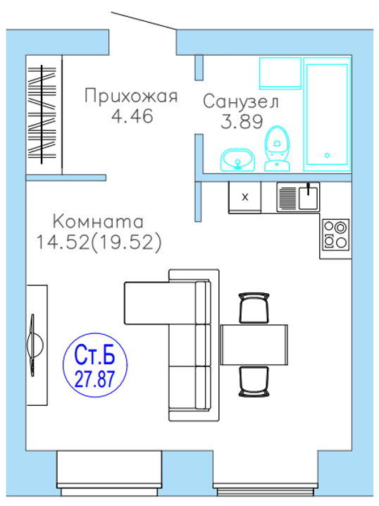 Студия 27 м2 в ЖК Листопад корпус null этаж 3