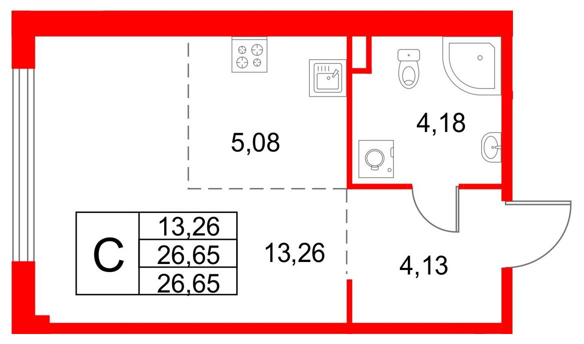 Студия 26 м2 в ЖК Кронфорт. Центральный корпус null этаж 1