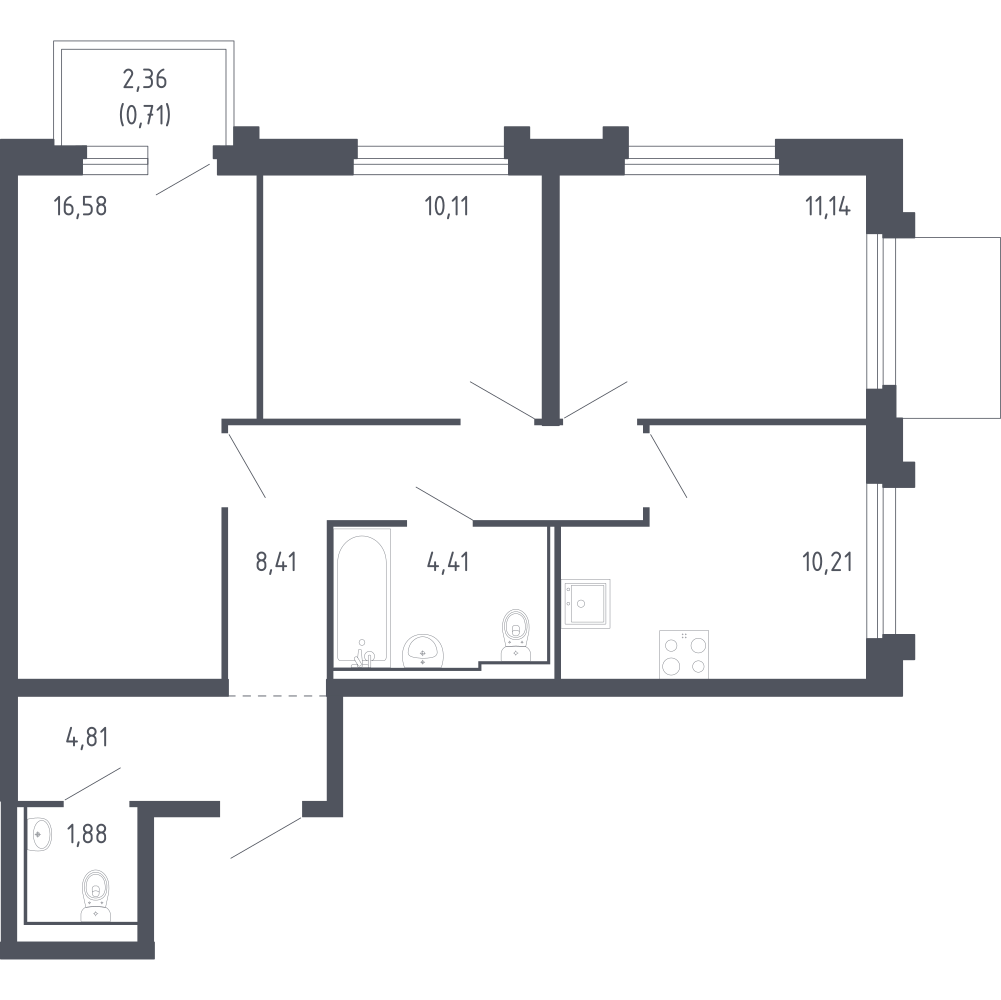 3-комнатная 68 м2 в ЖК Сердце Сахалина корпус null этаж 12