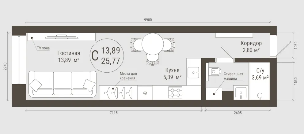 Студия 25.8 м2 в ЖК undefined корпус null этаж 11