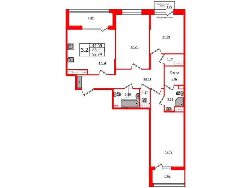 3-комнатная 86 м2 в ЖК Прайм Приморский корпус null этаж 2