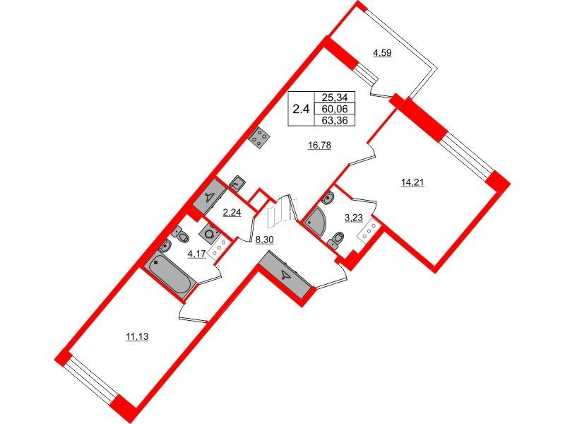 2-комнатная 60 м2 в ЖК Pulse Premier корпус null этаж 3