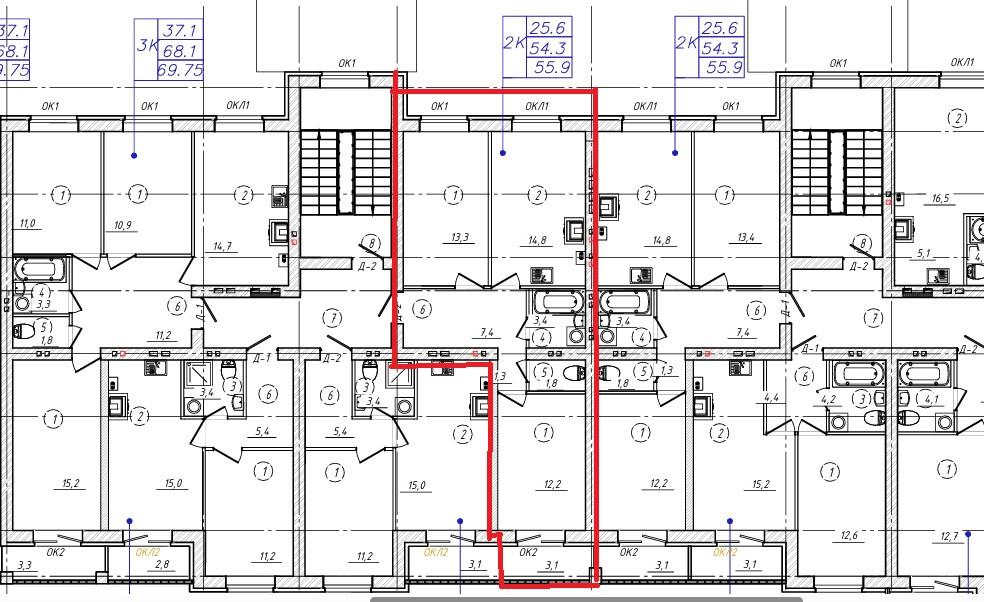 2-комнатная 55.8 м2 в ЖК undefined корпус null этаж 3