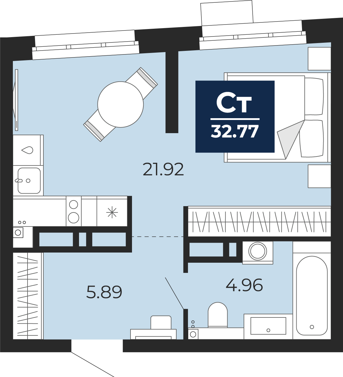 Студия 32 м2 в ЖК Прео корпус null этаж 3