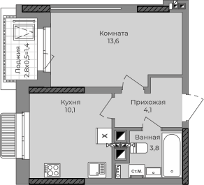 1-комнатная 34 м2 в ЖК Город-парк корпус null этаж 9