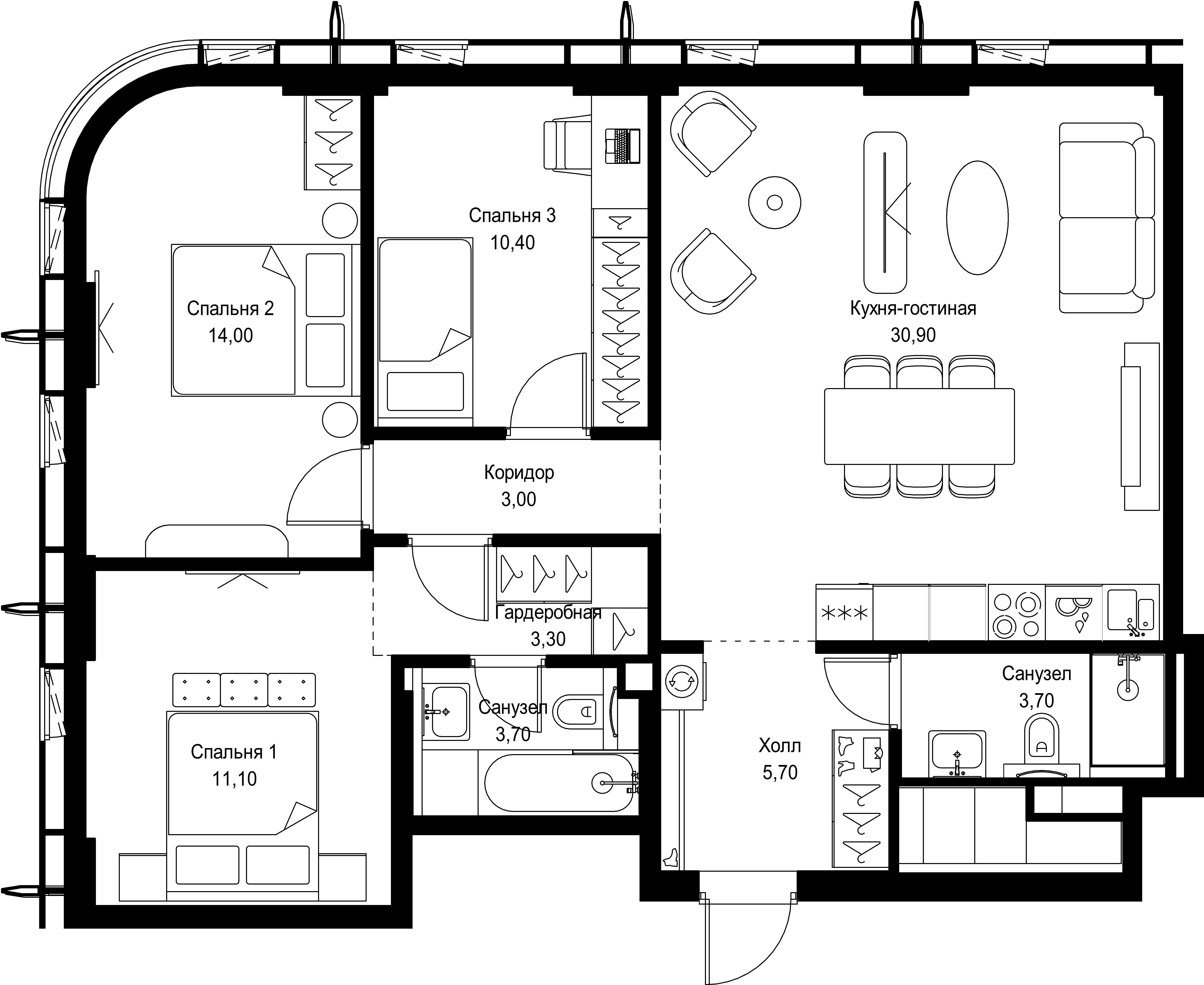 3-комнатная 85 м2 в ЖК CITY BAY корпус null этаж 39