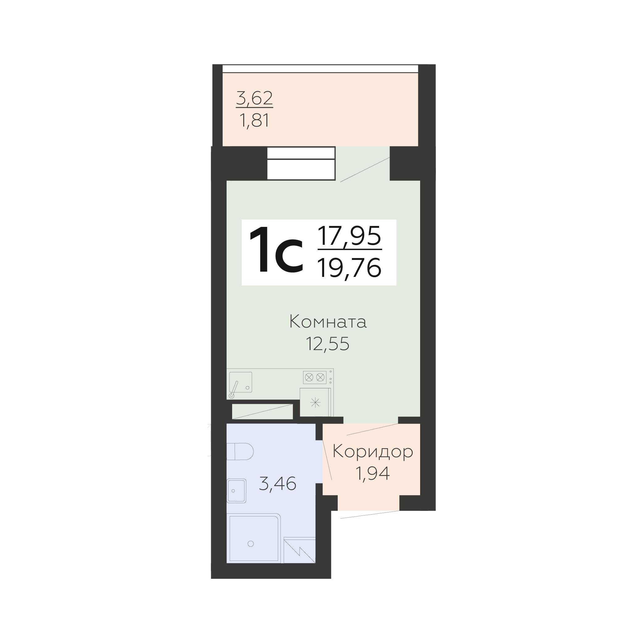 1-комнатная 19 м2 в ЖК Зарядье корпус null этаж 22