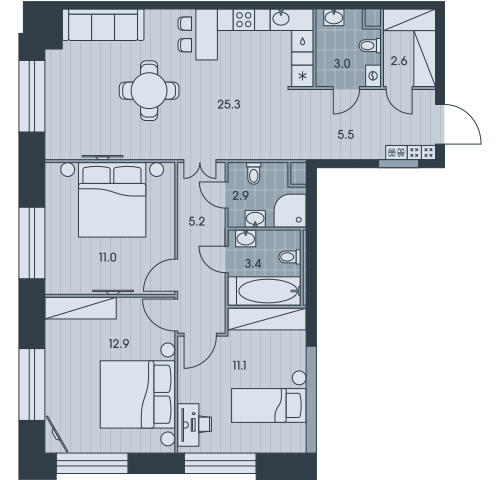4-комнатная 83 м2 в ЖК Ever корпус null этаж 20