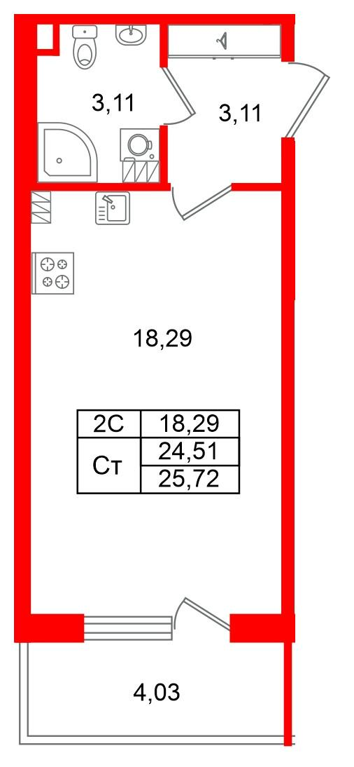 Студия 24 м2 в ЖК Парадный ансамбль корпус null этаж 5