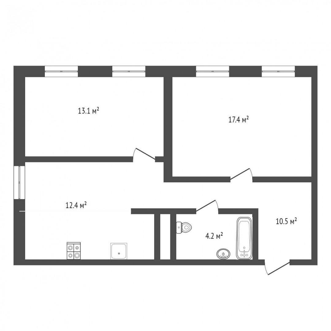 2-комнатная 61.5 м2 в ЖК undefined корпус null этаж 14