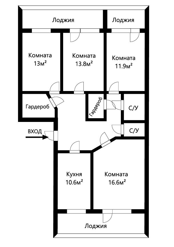 4-комнатная 89.6 м2 в ЖК undefined корпус null этаж 4